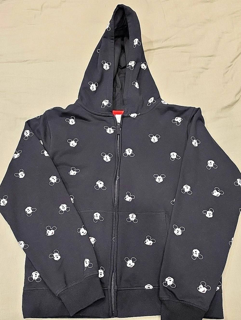 Disney Mickey Mouse All Over Print Zip Up Hoodie Black & White Women's Medium